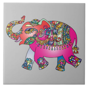 Carreau Éléphant vibrant de mandala de couleur