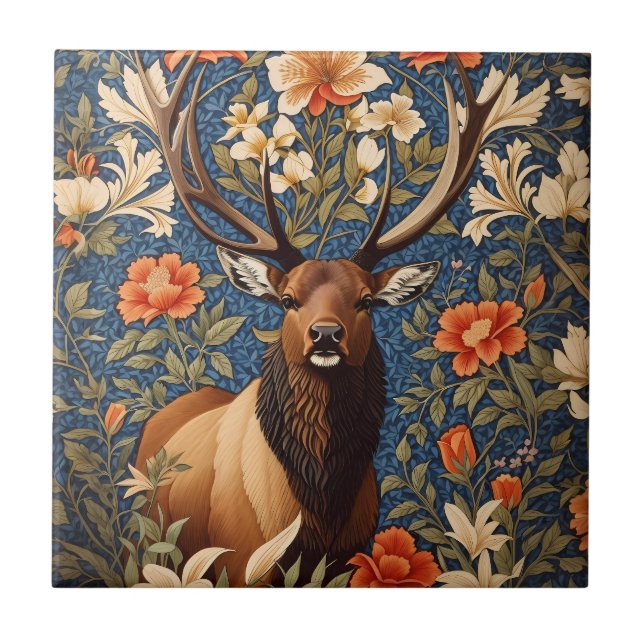 Carreau Elk élégant William Morris Inspiré Floral (Devant)