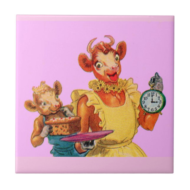 Carreau Elsie la vache et la fille Beulah - il est temps (Devant)