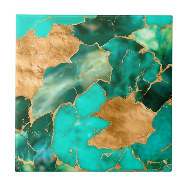 Carreau Emerald Green et Gold abstrait (Devant)