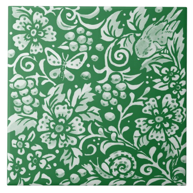 Carreau Emerald Green Woodland Bird mignonne Flore complex (Devant)