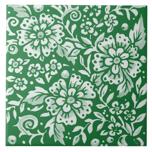 Carreau Emerald Green Woodland Chinoiserie Floral (Devant)