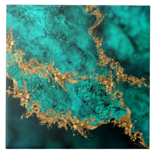 Carreau Emerald Jade Gold Splatter Abstrait