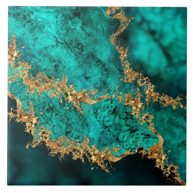 Carreau Emerald Jade Gold Splatter Abstrait (Devant)