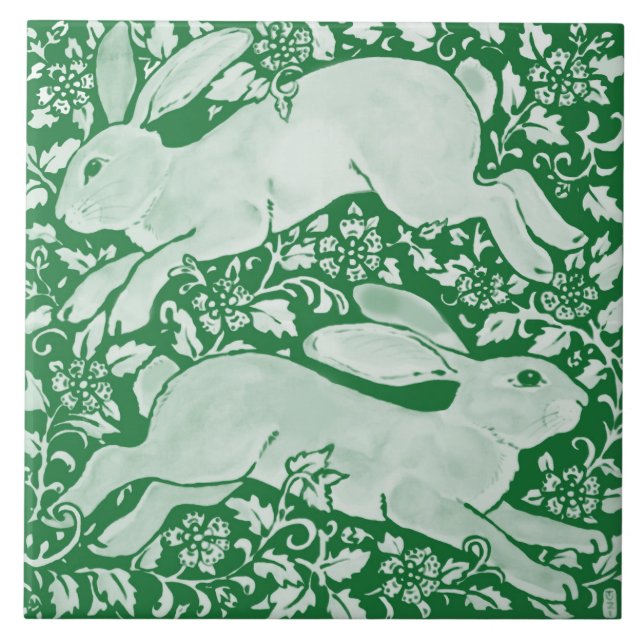 Carreau Émeraude Green Leapbits Chinoiserie Floral  (Devant)
