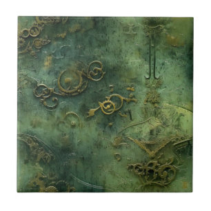 Carreau Émeraude Green Rustic Steampunk Horloge (10)