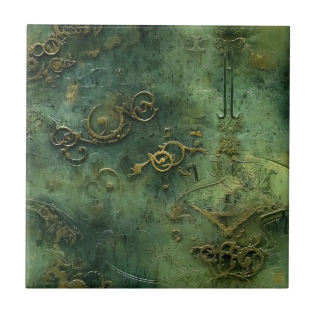 Carreau Émeraude Green Rustic Steampunk Horloge (10) (Devant)