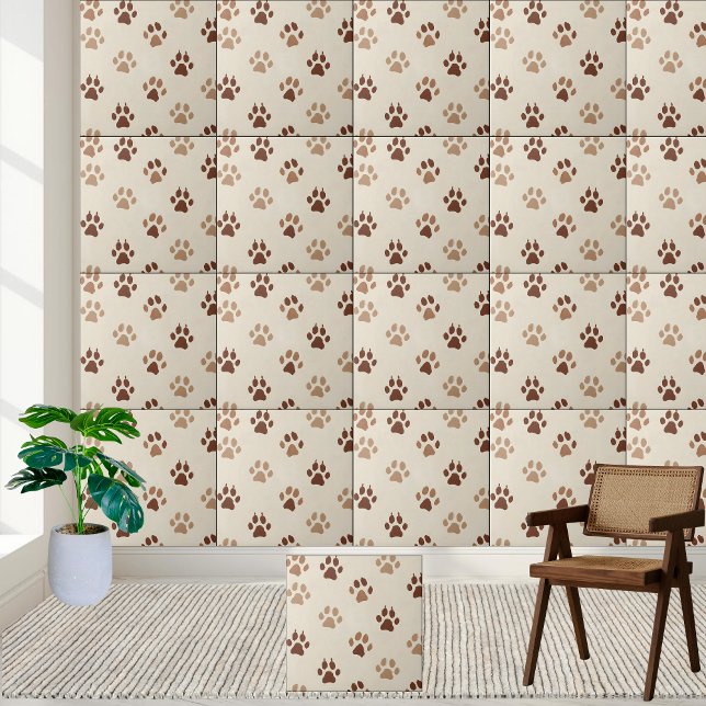 Carreau Empreinte de patte Brown et crème (Brown and Cream Paw Print Tile)