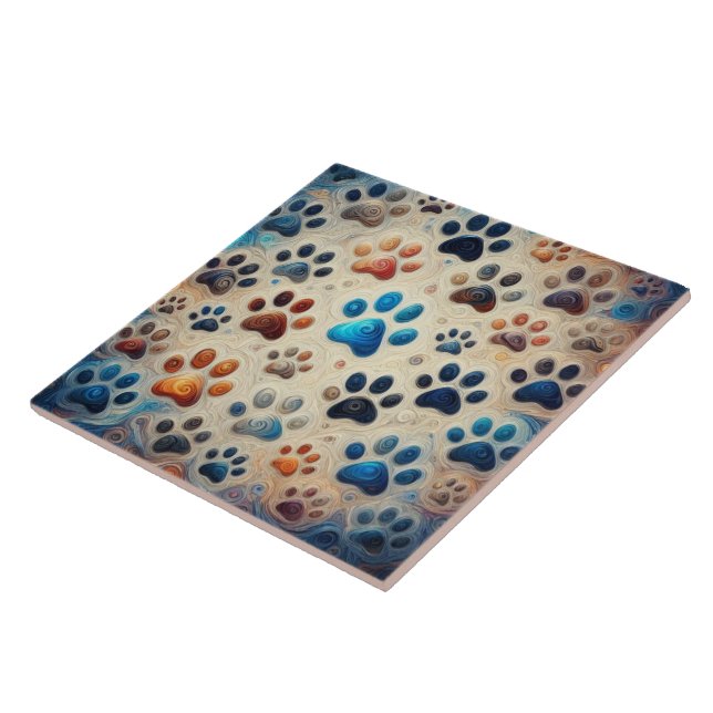 Carreau Empreinte de patte canine coloré fascinant (Côté)