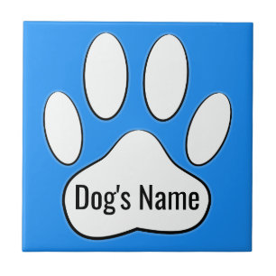 Carreau Empreinte de patte Chien Blanc Sur Bleu Ajouter No