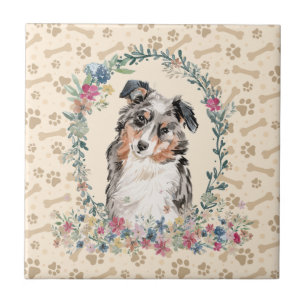 Carreau Empreinte de patte de berger australien Floral Cut