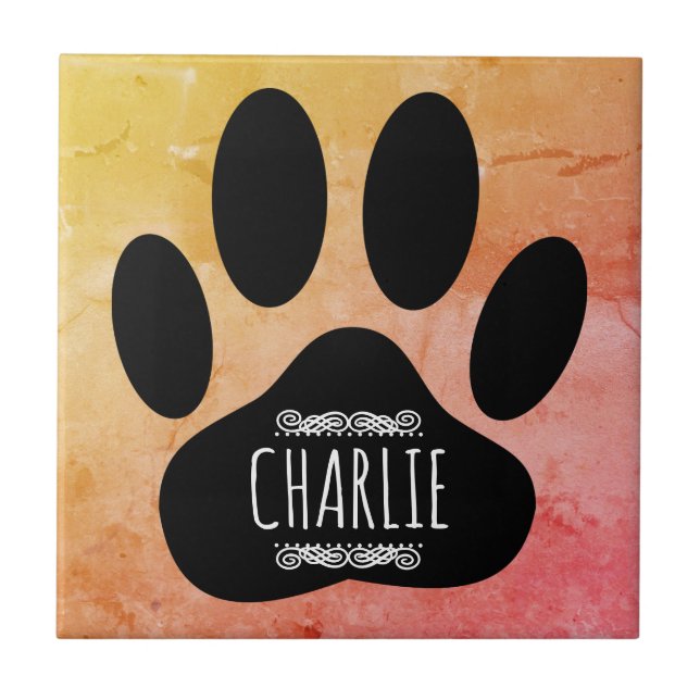 Carreau Empreinte de patte de chien Ajouter un nom personn (Devant)