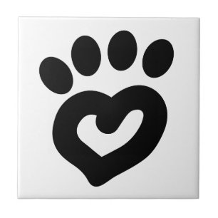 Carreau Empreinte de patte de coeur de chien noir et blanc