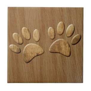 Carreau Empreintes de patte de chien en bois