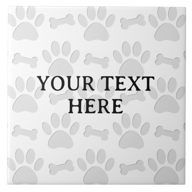 Carreau Empreintes de pattes de chiot et os texte personna (Devant)