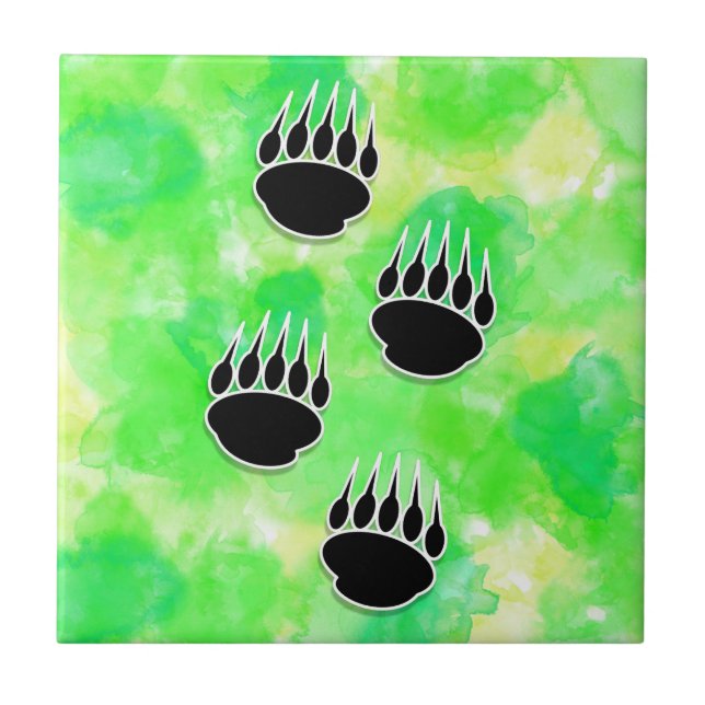 Carreau Empreintes de pattes de l'ours noir Aquarelle vert (Devant)