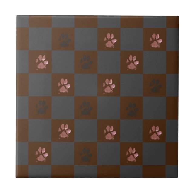 Carreau Empreintes de pattes modernes Checkerboard Burgund (Devant)