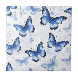 Carreau en céramique à motif floral Papillon Bleu