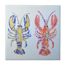 Carreau en céramique d'art de homard à l'aquarelle