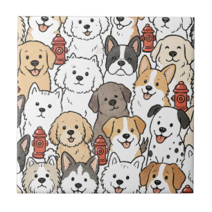 Carreau en céramique de chien mignon et borne d'in
