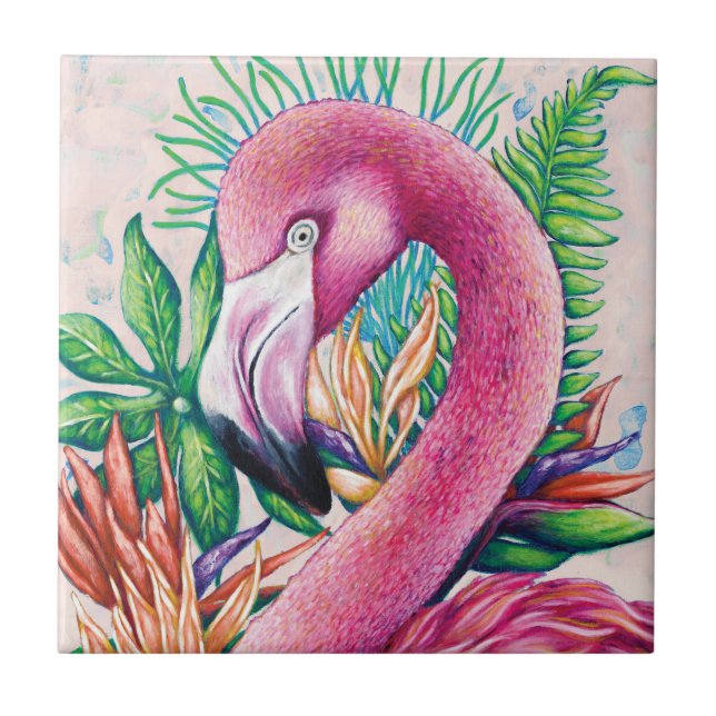 Carreau en céramique de flamant rose tropical mign (Devant)