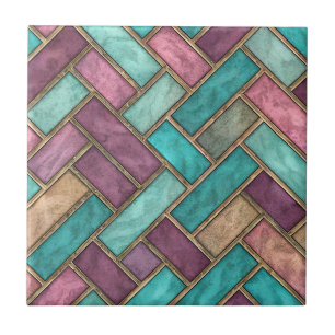 Carreau en motif chevron sarcelle et mauve - Briqu