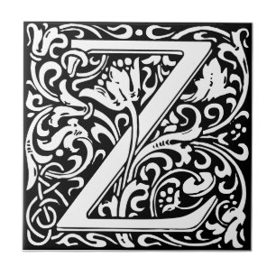Carreau en noir et blanc de lettre Z Art nouveau