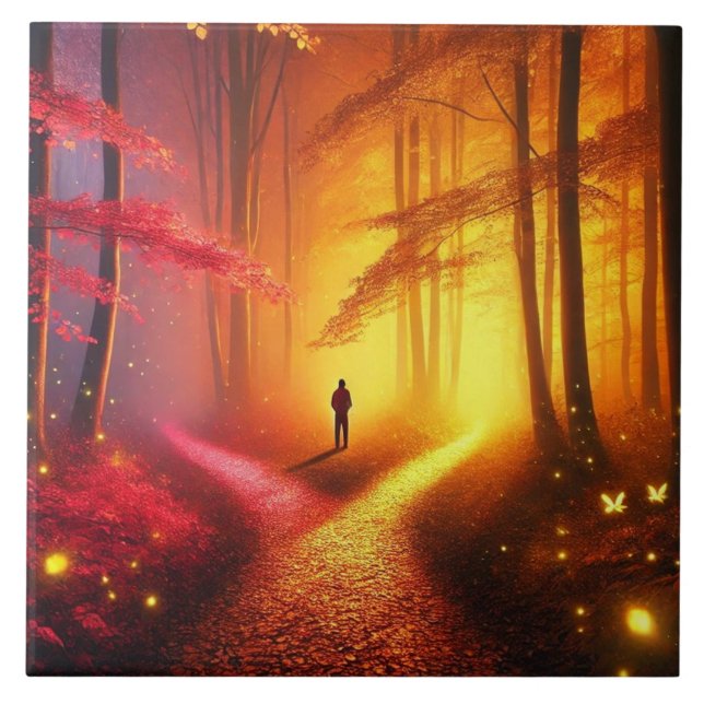 Carreau Enchanted Crossroads - Vibrant Autumn Forest Art P (Devant)