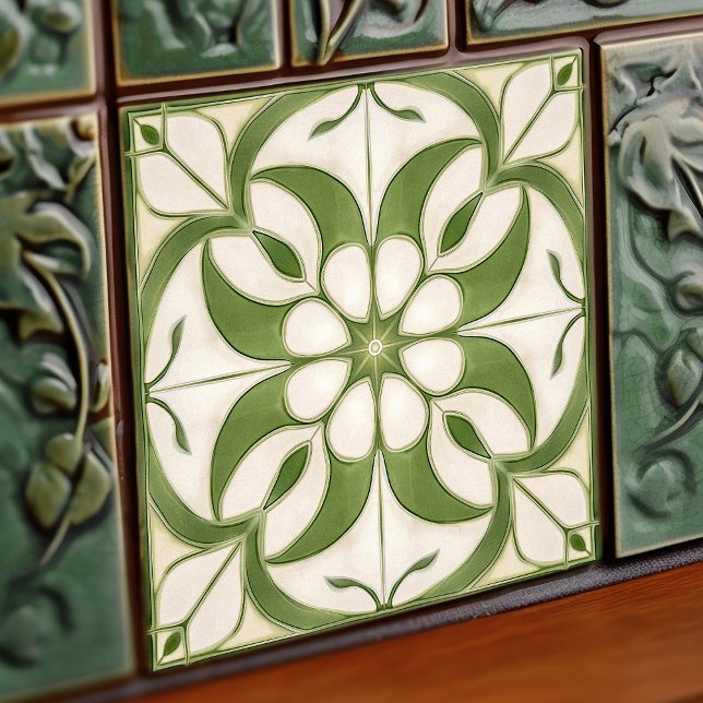 Carreau Enchanter Symétrique Olive Green Peridot Floral (Créateur téléchargé)