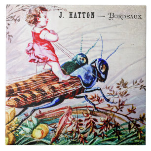 Carreau Enfant chevauchant des sauterelles