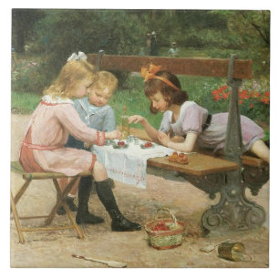 Carreau Enfants ayant le thé de l'après-midi dans le parc