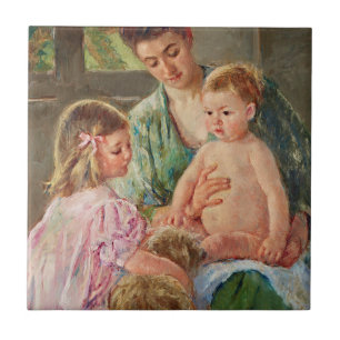 Carreau Enfants jouant avec un chien par Mary Cassatt