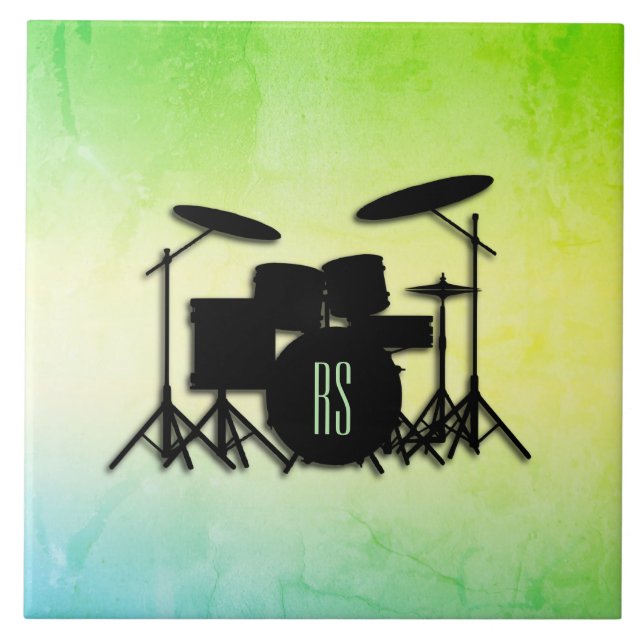 Carreau Ensemble de tambour monogramme vert (Devant)