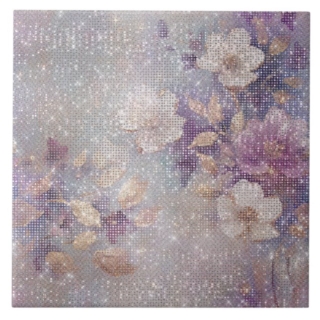 Carreau Éperche florale violette en or glam (Devant)