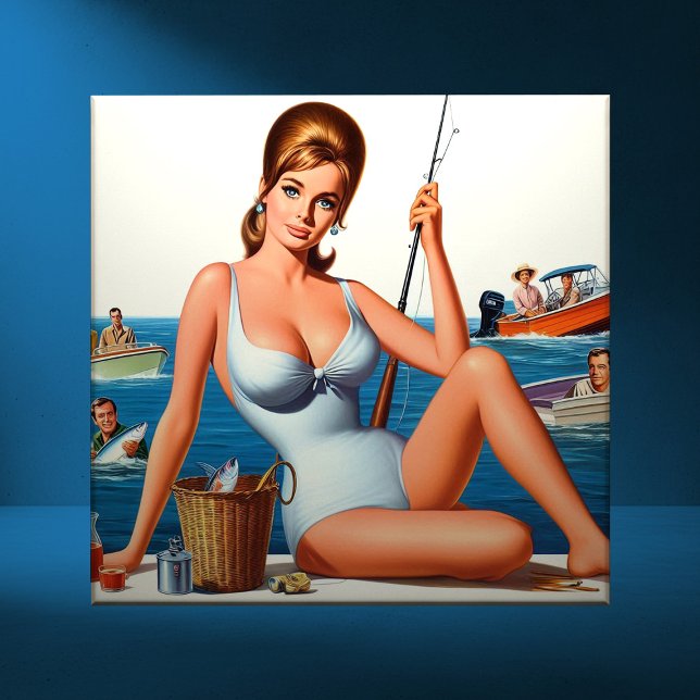 Carreau Épinglette de pêche rétro (Créateur téléchargé)