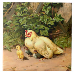 Carreau Époque Victorienne Poulets Et Poulets De Bébé De L