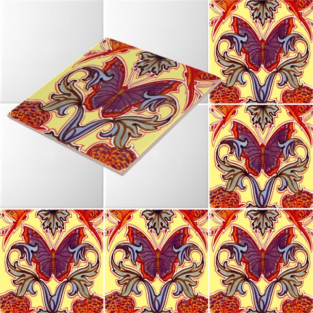 Carreau Ere victorienne 1899 Art Nouveau Motif papillon (Créateur téléchargé)