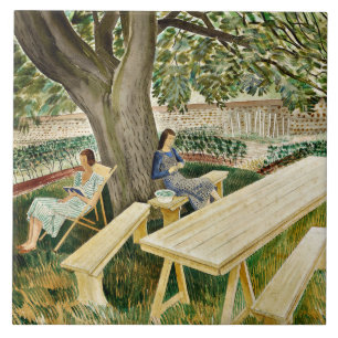 Carreau Eric Ravilious, Deux femmes dans un jardin,