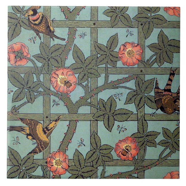 Carreau Escalade Rose et petit oiseau, William Morris (Devant)