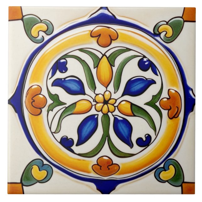 Carreau Espagnol traditionnel jaune bleu et blanc (Devant)