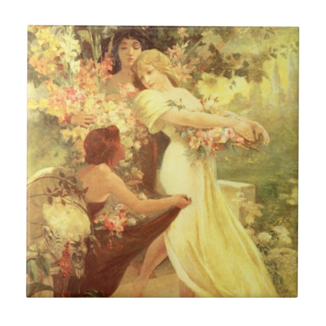 Carreau Esprit d'Alphonse Mucha de tuile de ressort (Devant)
