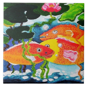 Carreau étang à poissons rouges