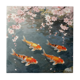 Carreau Étang de carpes à fleurs de cerisier Sérénité