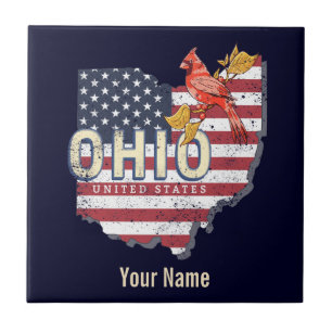 Carreau État de l'Ohio États-Unis Carte rétro Vintage USA