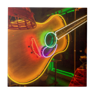 Carreau États-Unis, Texas, Austin. Guitare néon au chantag