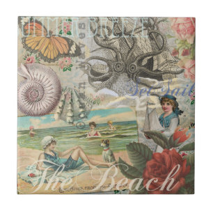 Carreau été plage vintage pieuvre antique voile