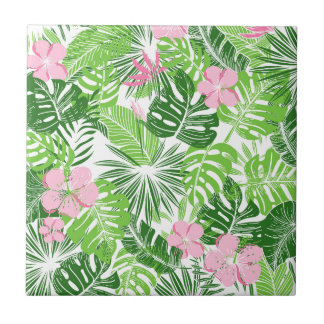 Carreau Été Vert Tropical Feuilles rose Floral