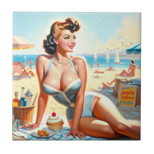 Carreau Été vintage fille à l'épingle