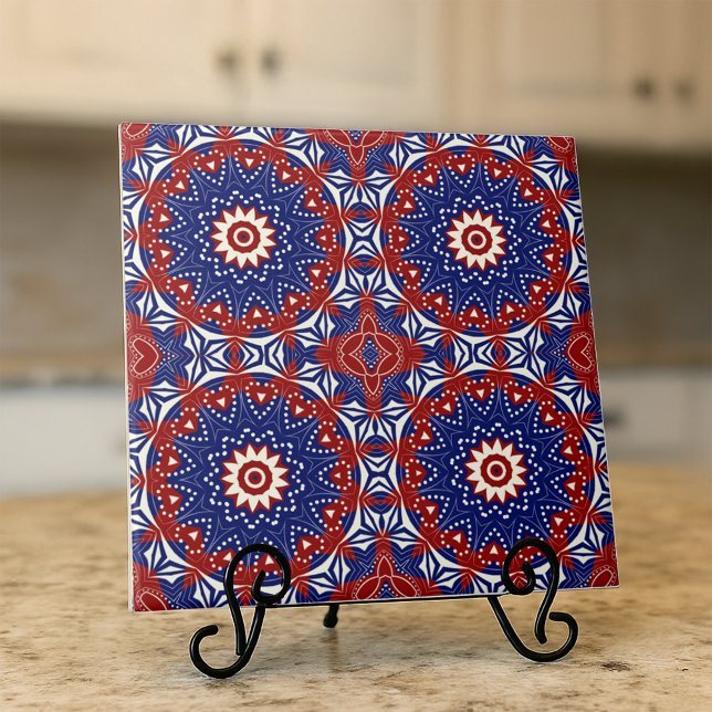 Carreau Ethnic Blue Red White Mosaic Motif géométrique (Créateur téléchargé)