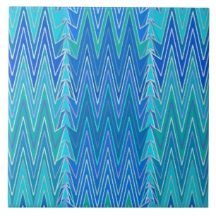 Carreau Ethnique Chevron Damask, Turquoise et Bleu